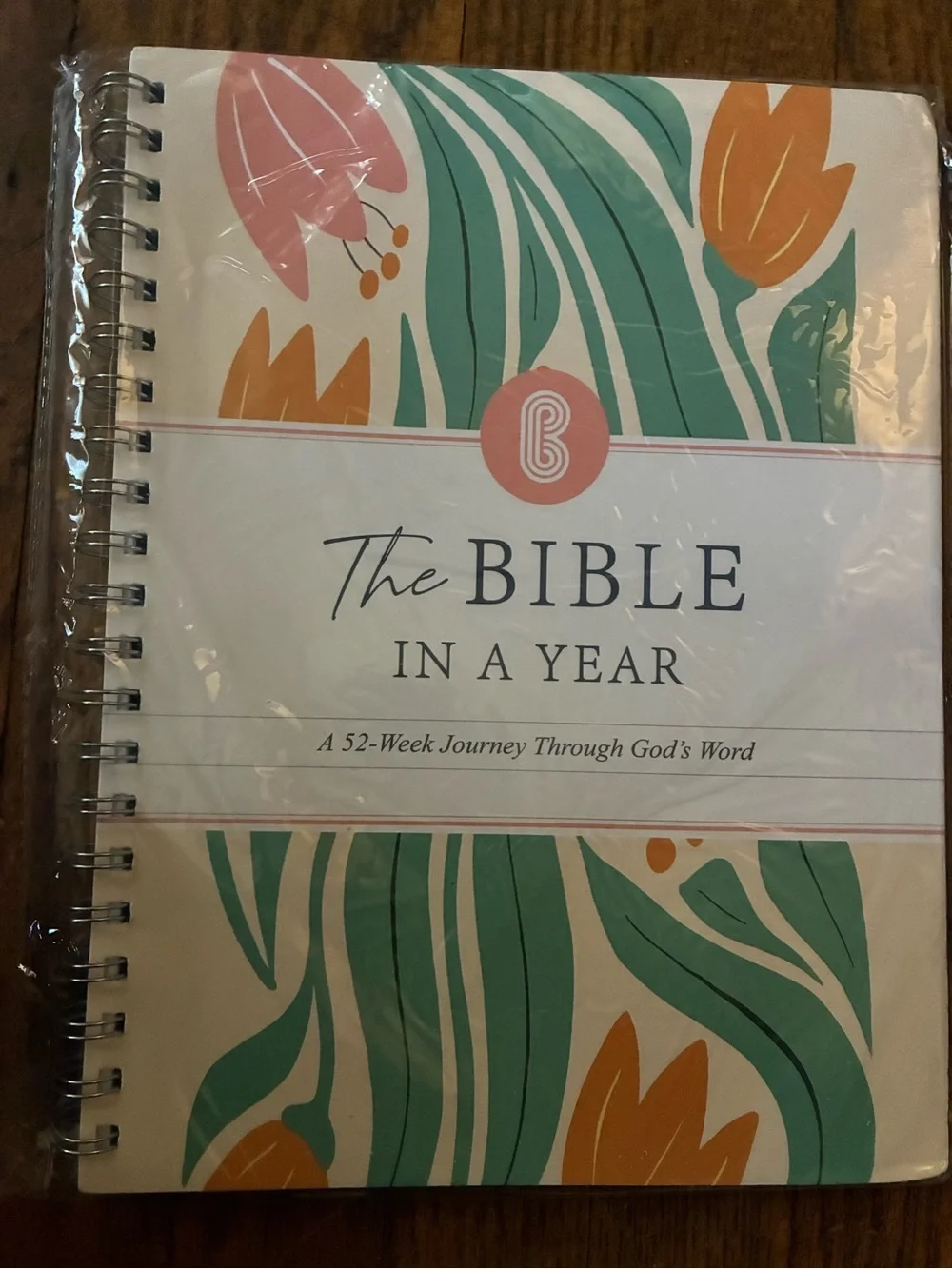 The Bible in a Year Spiral Journal - Floral White, Green & Orange